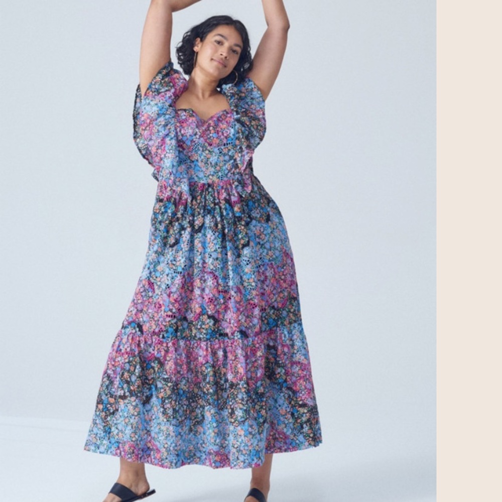 Anthropologie embroidered Maxi floral dress 2X plus